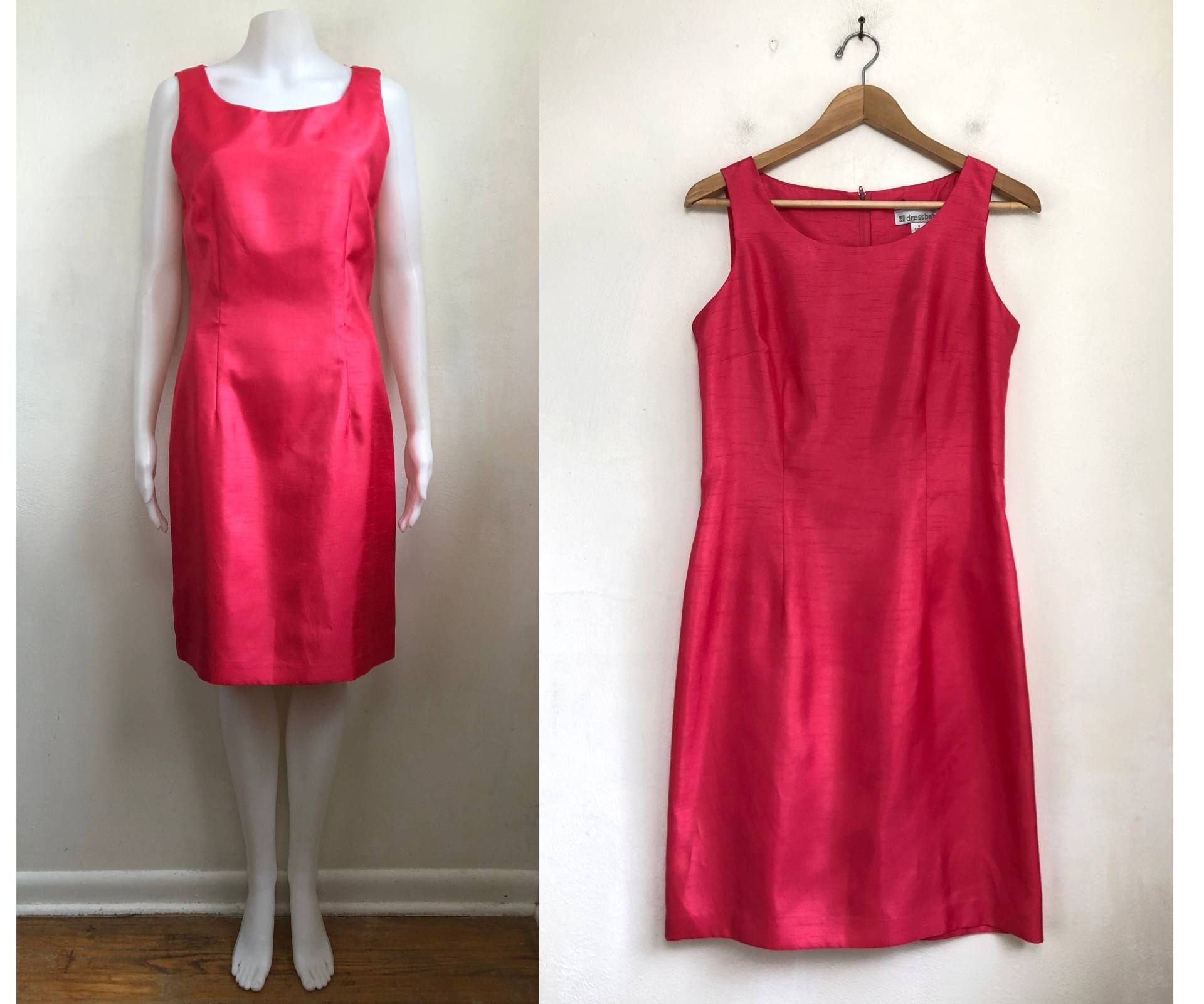 Vintage Kunstseide Kleid | 90Er Jahre Ärmelloses Etuikleid in Pink Damen Größe S von DestrierVintage