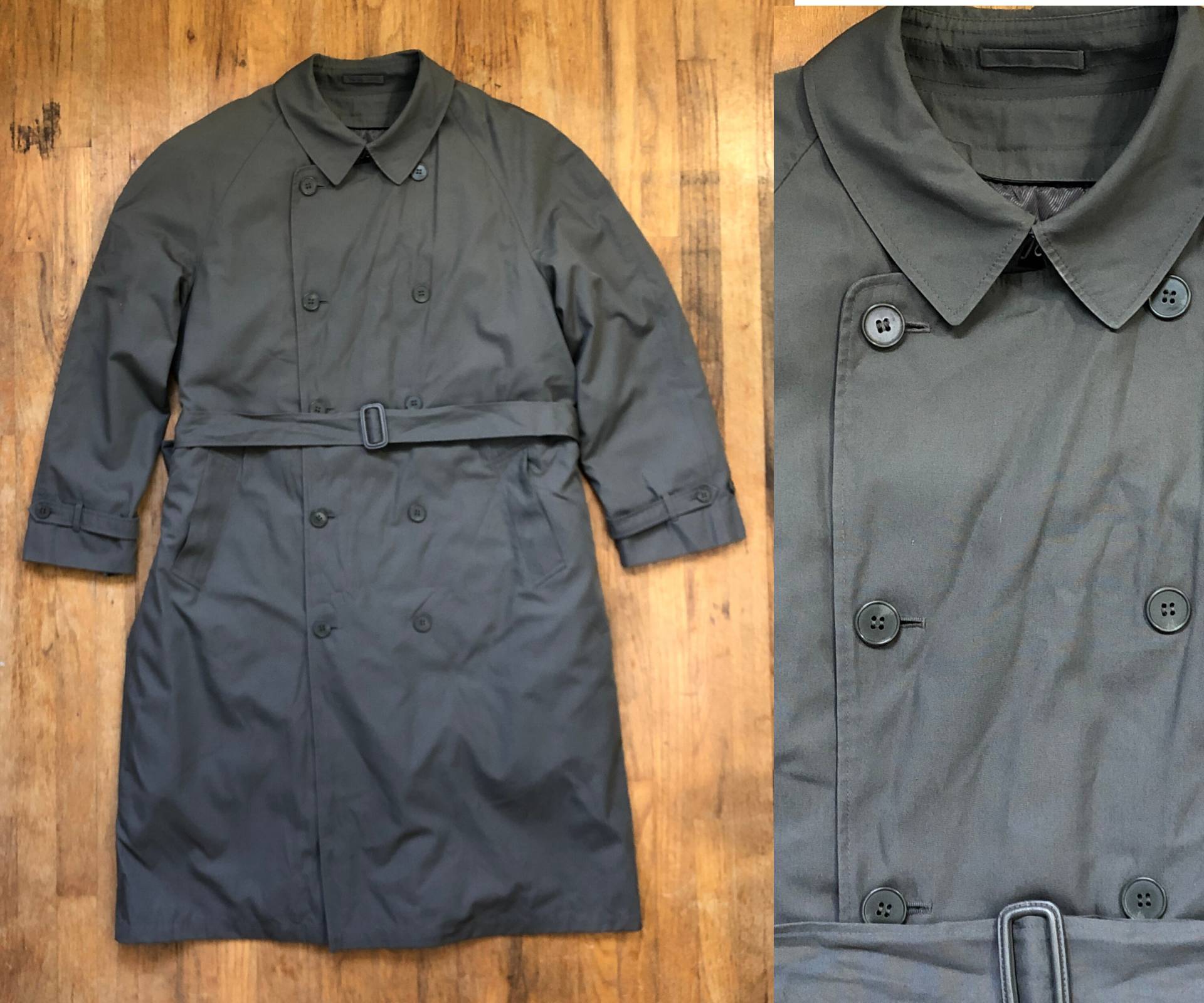 Vintage Herren Regenmantel | Grauer, Wasserabweisender Trenchcoat Aus Den 90Ern Mit Optionalem Isoliertem Futter Herrengröße L 44R von DestrierVintage