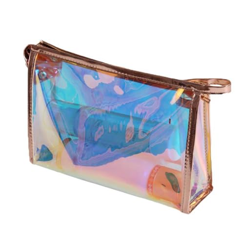 Desuibao Schillernde holografische Make-up-Tasche mit Handschlaufe, Reise-Kulturbeutel, Lippenstift-Kosmetiktasche, wasserdichter Reißverschluss, Strandtasche, Make-up-Organizer, Etui für Damen, von Desuibao