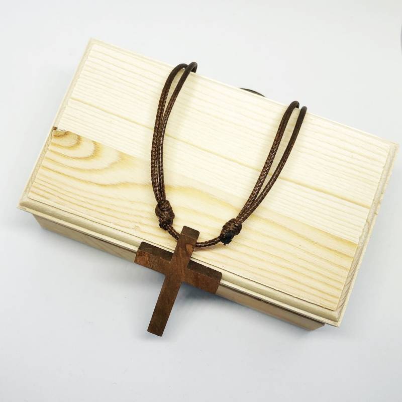 Holzkreuz-Halskette Für Männer Verstellbar, Lederbraune Halskette Jungen Oder Männer, Religiöses Kreuzanhänger, Holzkreuz-Halskette von Detallesmoni