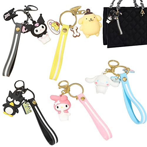 5pcs Cartoon Anime Keychain, Kuromi Schlüsselanhänger, Sanrio Schlüsselanhänger, Kinder Schlüsselanhänger,Silikon Schlüsselbund, Netter Anime Schlüsselanhänger Handytasche Anhänger Dekoration Zubehör von Detontek