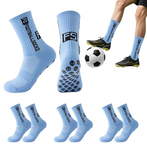 Detontek 3 Paar Fußballsocken für Erwachsene, Anti Rutsch Grip Fußball Socken, Sportsocken für Herren Damen Fussball Basketball Laufen Radfahren (Himmelblau) von Detontek