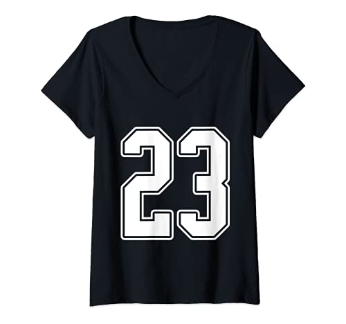 Damen #23 White Outline #23 Sport Fan Jersey Style T-Shirt mit V-Ausschnitt von Detour Shirts