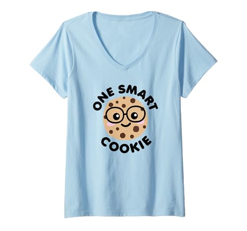 Damen One Smart Cookie Netter Kawaii Nerd-Humor-Cartoon T-Shirt mit V-Ausschnitt Damen One Smart Cookie Netter Kawaii Nerd-Humor-Cartoon T-Shirt mit V-Ausschnitt von Detour Shirts