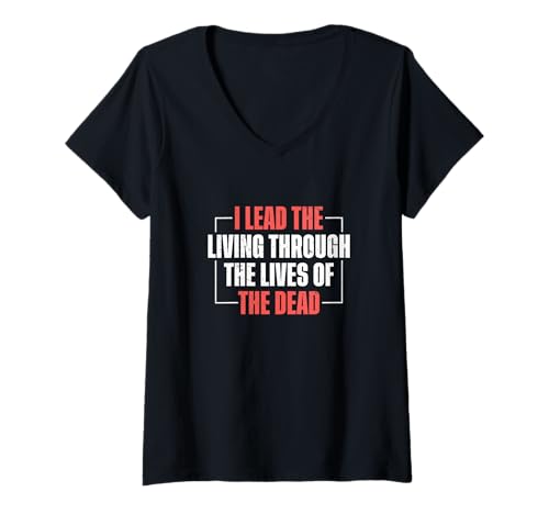 Damen Ich führe die Lebenden durch das Leben der Toten Reiseleiter T-Shirt mit V-Ausschnitt von Detour Tourist Guiding Wanderer