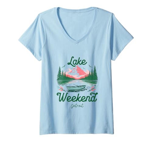 Damen Wochenendurlaub am See Detroit Michigan T-Shirt mit V-Ausschnitt von Detroit Clothes Tshirt Life Boat
