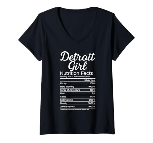 Damen Detroit Mädchen Michigan Frauen Mädchen Lustig Zuhause Weiblich Sport T-Shirt mit V-Ausschnitt von Detroit Nutritional Facts