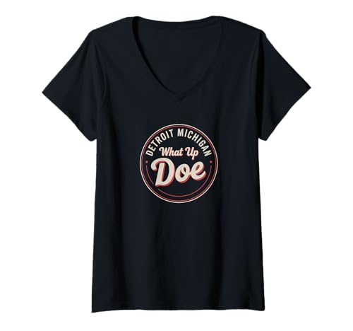 Damen What Up Doe im Vintage-Look | Detroit Michigan im Retro-Look T-Shirt mit V-Ausschnitt Damen What Up Doe im Vintage-Look | Detroit Michigan im Retro-Look T-Shirt mit V-Ausschnitt von Detroit Soul: Area Code 313 Style