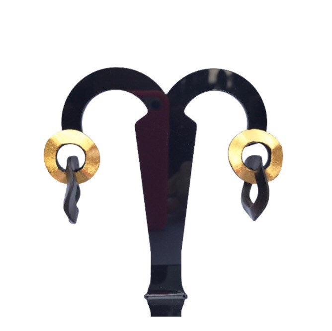 Ohrringe Im Ebenholz-stil, Ringanhänger, Schwarze Und Goldene Ohrringe, Schwarzes Holz 24-Karätiges Blattgold von DettagliPreziosilab