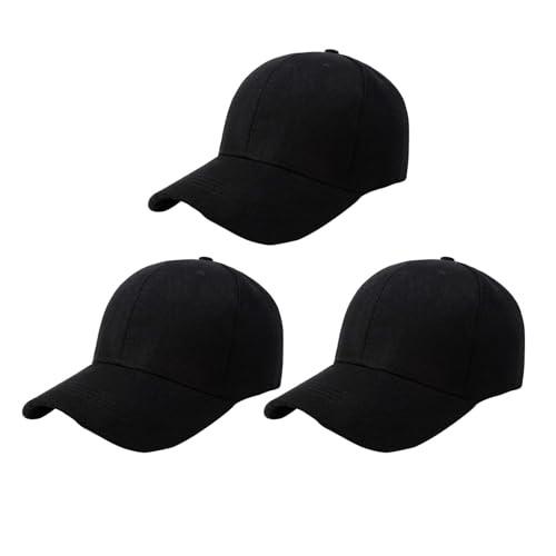 Detwen Caps 3 Stück Sommer Basecap Damen Herren Baumwolle Baseball Cap Klassische Kappe Sport Schwarz von Detwen