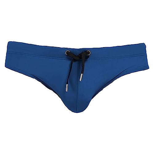 Detwen Herren Badehose Slipform mit Farbkontrastfarbigen Kordel Männer Baseslip Swim Bikini Navy Blau XXL von Detwen