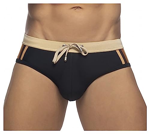 Detwen Herren Badeslip mit Abnehmbarem Polster Schnelltrocknende Badehose Kurz Swim Briefs Schwarz M von Detwen