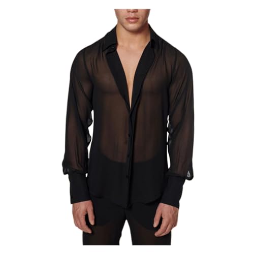 Detwen Herren Gaze Hemd Transparent Oberteil Sexy Clubwear Dünn und Atmungsaktiv Schwarz C EU Größe L/Herstellergröße XL Detwen Herren Gaze Hemd Transparent Oberteil Sexy Clubwear Dünn und Atmungsaktiv Schwarz C EU Größe L/Herstellergröße XL von Detwen