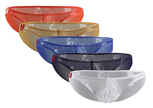 Detwen Herren Sexy Slip Ultra Dünn 5er Pack Männer Briefs Beutel String Tanga Low Rise Unterhosen 5 Farben 01 L von Detwen