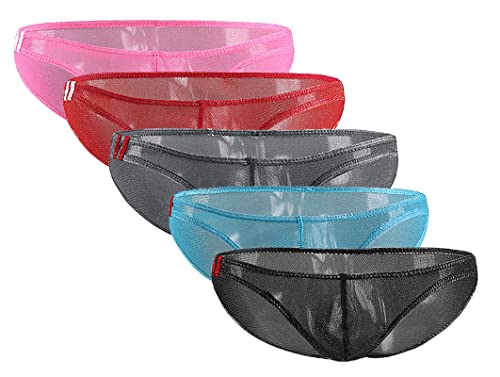 Detwen Herren Sexy Slip Ultra Dünn 5er Pack Männer Briefs Beutel String Tanga Low Rise Unterhosen 5 Farben 02 M von Detwen