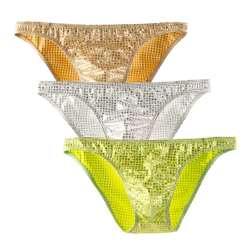 Detwen Herren Slips Unterhose 3er Pack Männer Low Waist Briefs Bikini Unterwäsche Glänzend 3 Stück 02 Größe M von Detwen