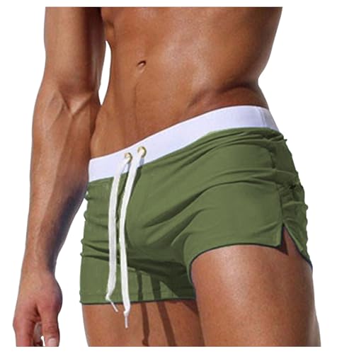 Detwen Herren Sportliche Badehose mit Schnürung Schnelltrocknend Strandmode für Pool Strand Urlaub Wasserpark Olivgrün Größe M von Detwen