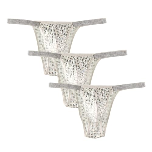 Detwen Herren Tanga Glitzer Dessous Männer Mini Slips Unterwäsche Strings Weiß A x 3 Größe S von Detwen