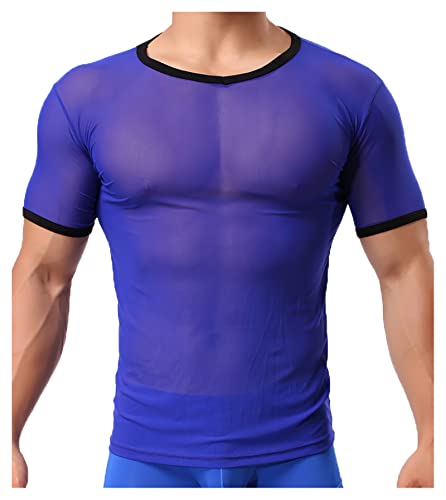 Detwen Herren Unterhemd Durchsichtige Unterwäsche Männer Netzshirts Slim Fit Reizwäsche Super Atmungsaktiv Blau L von Detwen