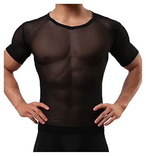 Detwen Herren Unterhemd Durchsichtige Unterwäsche Männer Netzshirts Slim Fit Tshirts Atmungsaktiv Schwarz XXL von Detwen