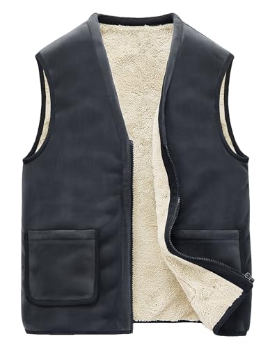 Detwen Herrenweste mit Teddyfell Gefüttert Samt Weste für Herbst Winter Grau Herstellergröße 3XL/ EU Größe M von Detwen