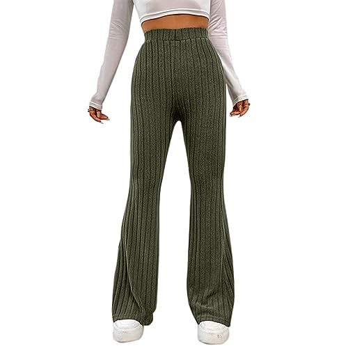 DeuYeng Damen Casual Herbst Winter Strickhosen Elegante Elastische Niedrige Taille Lounge Hosen Herbst Bottom Streetwear (02 Green, L) von DeuYeng