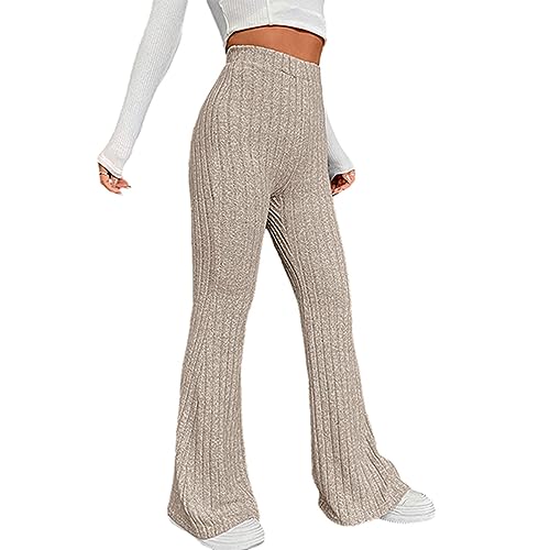 DeuYeng Damen Casual Herbst Winter Strickhosen Elegante Elastische Niedrige Taille Lounge Hosen Herbst Bottom Streetwear (Khaki, S) von DeuYeng