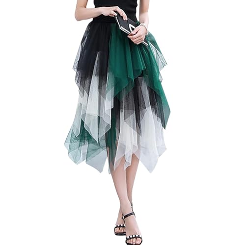 DeuYeng Damen Mesh Tutu Röcke Tüll Unregelmäßig Unterrock Lagenrock Ballett Tutu Abschlussball Party Faltenkleid A-Linie Midirock (&00I, XL) von DeuYeng