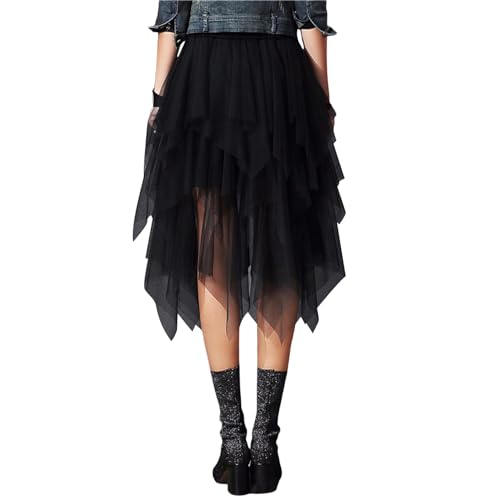 DeuYeng Damen Mesh Tutu Röcke Tüll Unregelmäßig Unterrock Lagenrock Ballett Tutu Abschlussball Party Faltenkleid A-Linie Midirock (&0B1, One Size) von DeuYeng