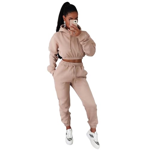 DeuYeng Zweiteilige Damen-Trainingsanzüge, Sweatsuit-Set, Sweatshirt mit Knöpfen und Jogginghose, Activewear-Workout-Outfits, Herbst-Sets (02 Khaki, L) von DeuYeng