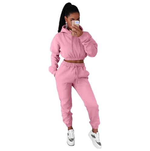 DeuYeng Zweiteilige Damen-Trainingsanzüge, Sweatsuit-Set, Sweatshirt mit Knöpfen und Jogginghose, Activewear-Workout-Outfits, Herbst-Sets (Pink, L) von DeuYeng