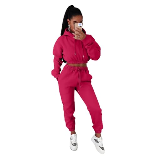 DeuYeng Zweiteilige Damen-Trainingsanzüge, Sweatsuit-Set, Sweatshirt mit Knöpfen und Jogginghose, Activewear-Workout-Outfits, Herbst-Sets (Rose Red, M) von DeuYeng