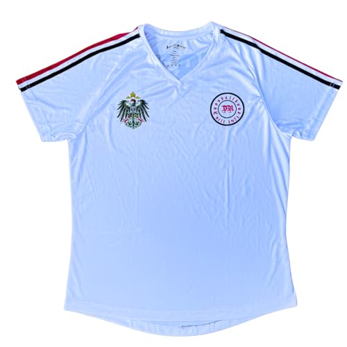 Fußball Trikot Deutschland, Nationalmannschaft mit deutschem Adler und schwarz weiß roten Streifen (DE/NL/SE/PL, Alphanumerisch, L, Regular, Regular, Weiß) von Deugard