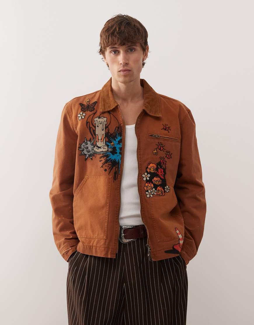 Deus Ex Machina - Collective Improv - Worker-Jacke in Braun mit ganzflächiger Stickerei-Brown von Deus Ex Machina