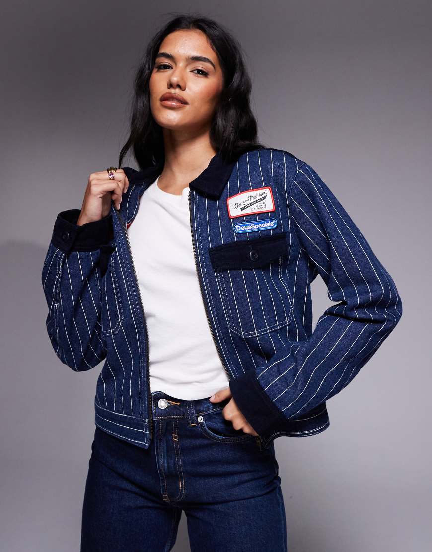 Deus Ex Machina - Lyon - Truckerjacke in Marineblau mit weißen Streifen-Bunt von Deus Ex Machina