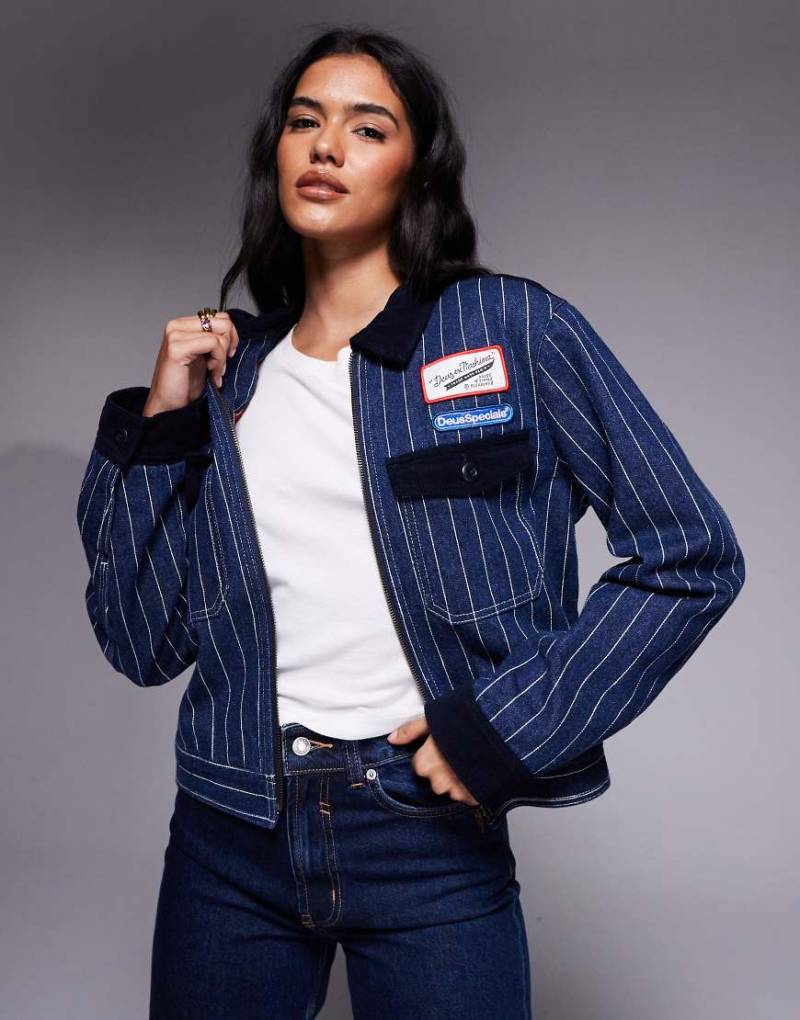 Deus Ex Machina - Lyon - Truckerjacke in Marineblau mit weißen Streifen-Bunt von Deus Ex Machina