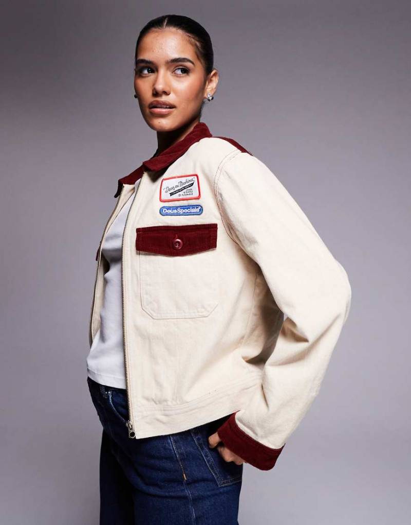 Deus Ex Machina - Lyon - Truckerjacke in natürlichem Beige und Braun-Bunt von Deus Ex Machina