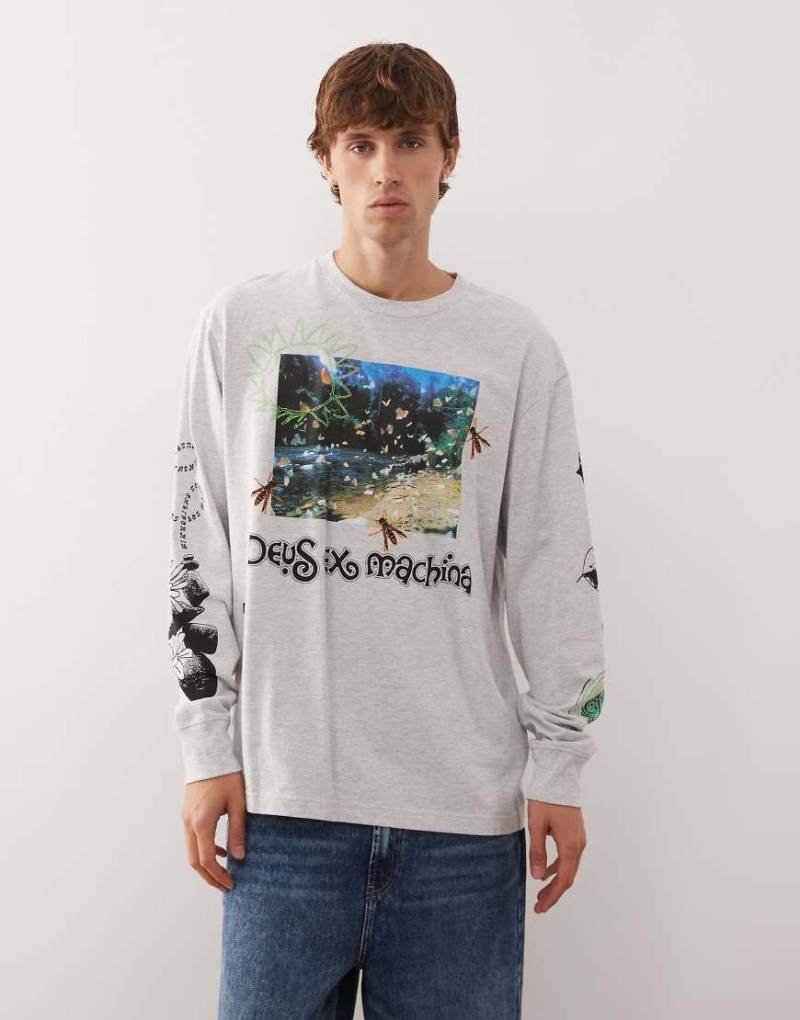 Deus Ex Machina - Migration - Langärmliges Shirt in Weiß mit auffällig platzierten Prints-Bunt von Deus Ex Machina