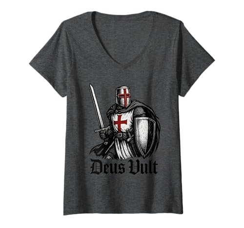 Damen Deus Vult - Christlicher Tempelritter T-Shirt mit V-Ausschnitt von Deus Vult T -Shirt & Co.