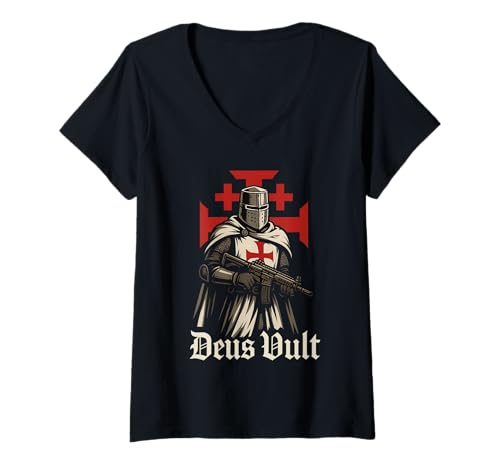 Damen Deus Vult Templer Knight - Soldat Christi T-Shirt mit V-Ausschnitt von Deus vult T -Shirt & Co.