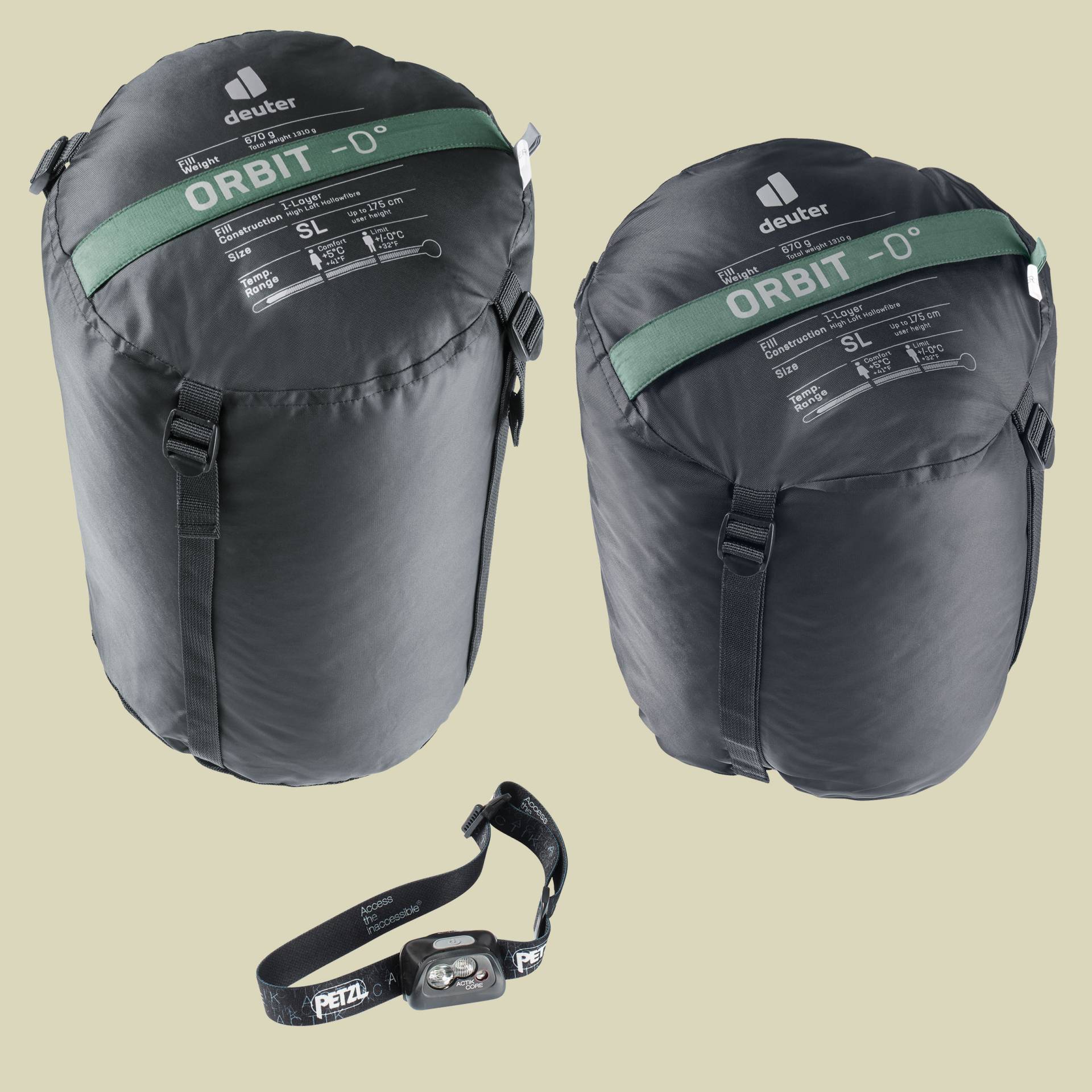 Orbit 0 Grad SL Women bis Körpergröße 175 cm (SL) Farbe ivy-sage, Reißverschluss links von Deuter