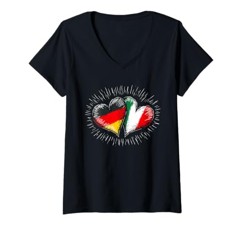 Damen Deutschland Italien Freundschaft Herz Deutsch Italienisch T-Shirt mit V-Ausschnitt von Deutsch Italiener Flagge Liebe Flagge Partner