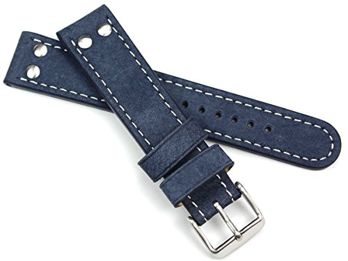 Sulla 20mm Herren Leder Uhrenarmband Pilot Wasserbüffel WB blau Marine von Sulla