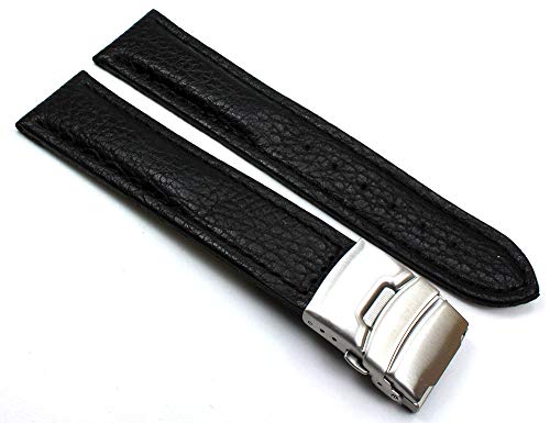 22mm Genuine Leder Armband mit Faltschließe aus Edelstahl Schwarz von Sulla