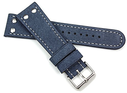 24mm Flieger Lederband Armband Militär NATO UHRENBAND Pilot Aviator Style Band EXTRA STARK Genuine Leder blau WB von Sulla