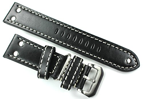 Sulla Herren Leder Uhrenarmband Flieger 24mm schwarz AW von Sulla