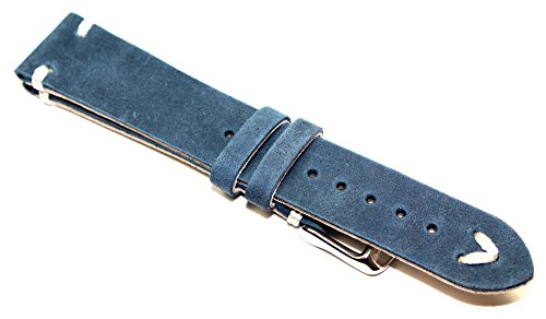 Sulla Herren Leder Uhrenarmband BS weiße Naht Marine blau 19mm von Sulla