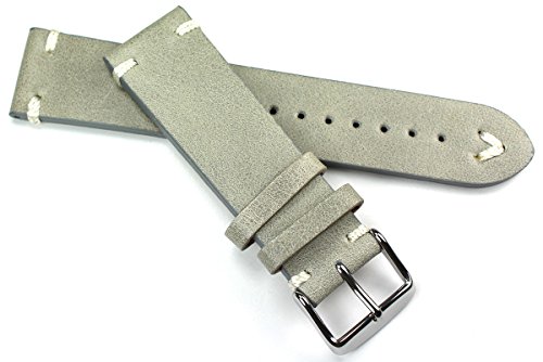 Lederband 24mm Vintage Retro Look Strap Grau Weiße Naht BS 24mm/22 von Sulla