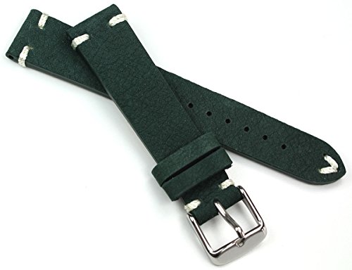 Lederband 19 mm /16 Band Retro Look Vintage Tanne Green grün BS Militär Pilot weiße Naht Lederband 19 mm /16 Band Retro Look Vintage Tanne Green grün BS Militär Pilot weiße Naht von DEUTSCH