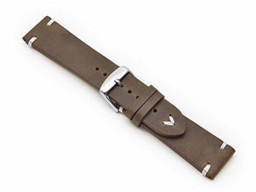 Sulla 22mm Herren Leder Armband Aviator Retro Look braun Weiße Naht BS von DEUTSCH